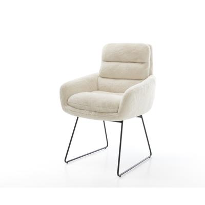 DELIFE Esszimmerstuhl Abelia-Flex mit Armlehnen Plüsch Creme-Weiß Kufengestell Schwarz, Esszimmerstühle Image