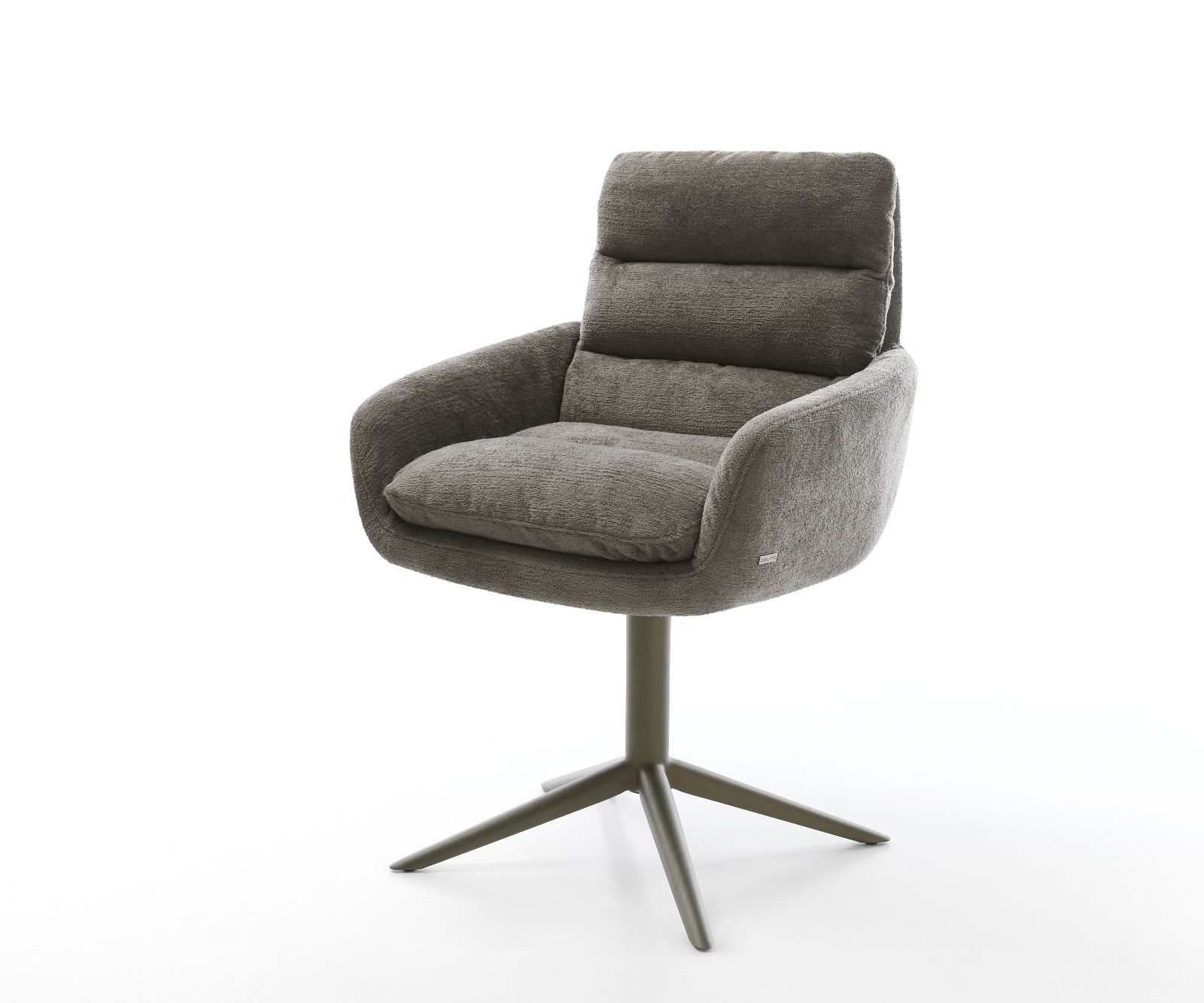 DELIFE Drehstuhl Abelia-Flex mit Armlehnen Bouclé Soft Schlamm Fußkreuz Effektfinish Titan 360° drehbar Wippfunktion, Esszimmerstühle Image