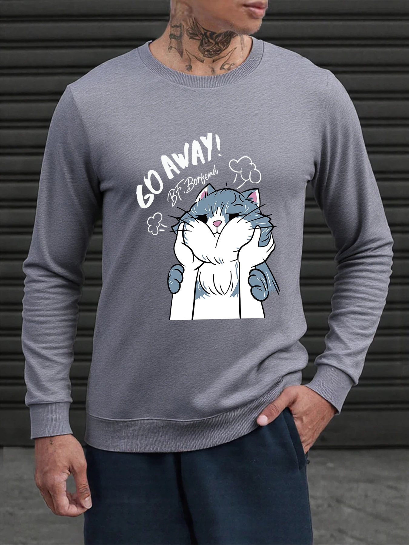Go Away The Touched Cartoon Cat Prints Pullover Herren Casual Sport Streetwears Herbst All-Match Sweatshirts Hip Hop Soft Hoody
