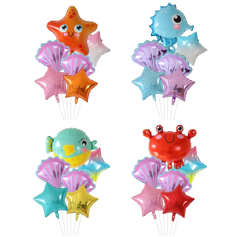 1Set Meer Ozean Welt Tier Luftballons Quallen Octopus Seepferdchen Meer Party Krabbe Kinder Geburtstag Party Dekoration Baby Dusche Gunsten Image