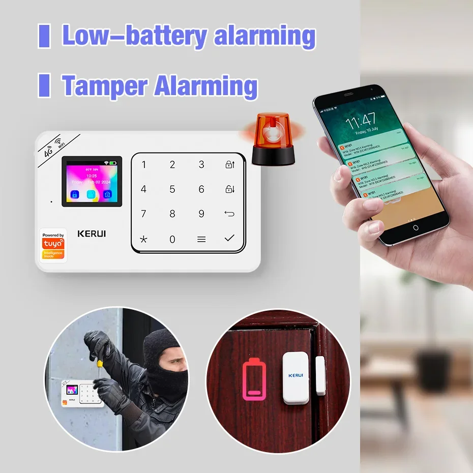 KERUI Home Alarm Kit Wireless WiFi GSM Diebstahlschutz mit Touchscreen Tuya Smart Life App Alarmsystem für Sicherheitsschutz Image