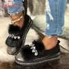 Lazyseal Pelzigen Warme Strass Dezember Frau Flache 3 cm Niedrigen Absatz Casual Schuhe Für Frauen Kristall Kurze Plüsch Damen Schuhe große Größe 43