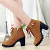 Stiefel Frauen Schuhe Frauen Mode High Heel Lace Up Ankle Stiefel Damen Schnalle Plattform Künstliche Leder Schuhe bota feminina 2024