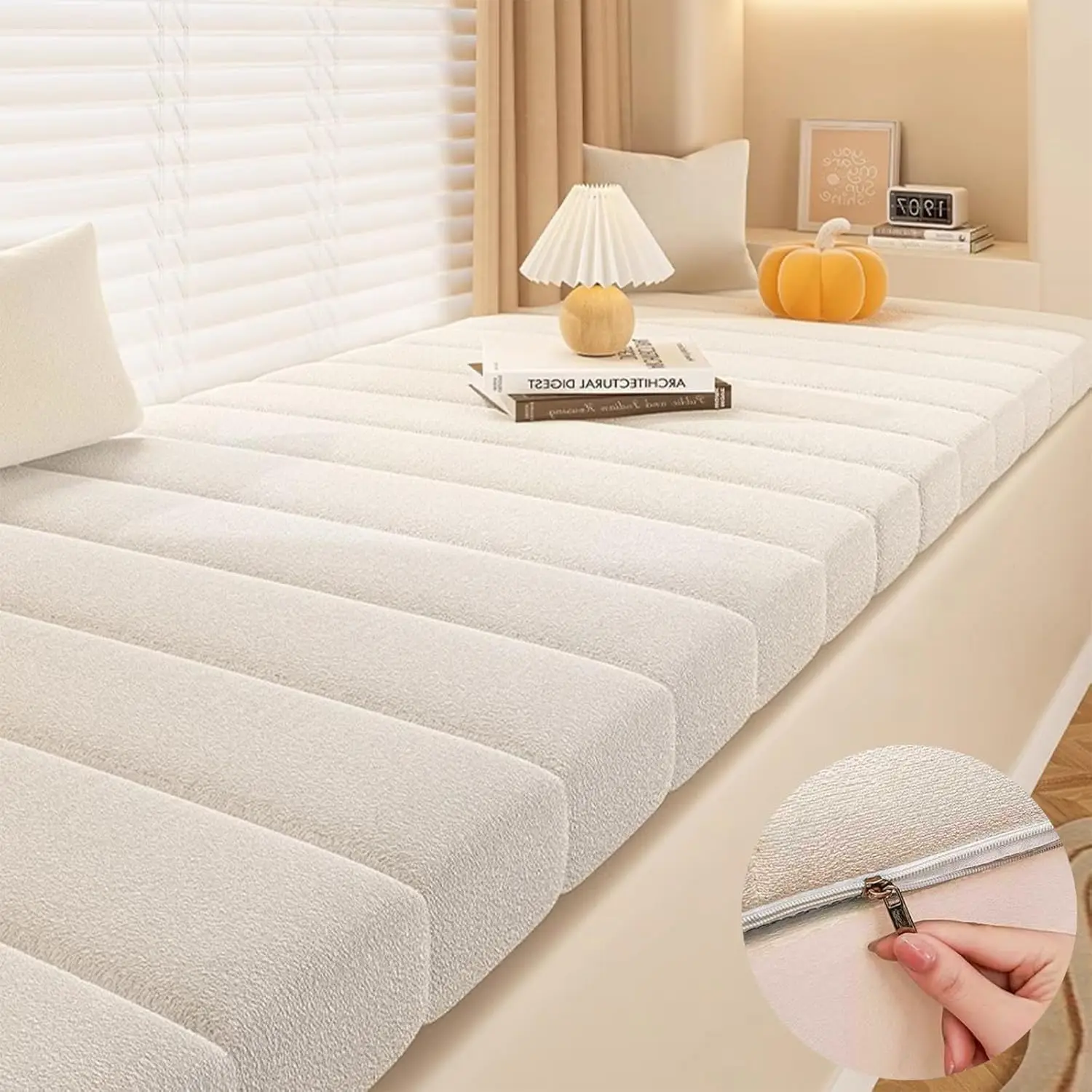 Benutzerdefinierte Bankkissen Teddy Samt Erkerfenster Wasserdichter Stuhlsitz Lange Matratzenpolsterung Sitzpolster Dekorative Polster Gartenschaukeln