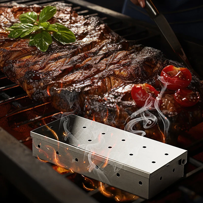 1pc Smoker Box für Gas Grillen Holz Chip Smoker Box Edelstahl Fleisch Smoky Flavour Grill Smoker Box Image