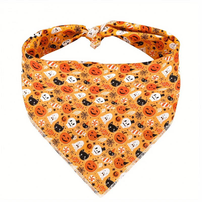 1 Stück süßes Halloween-Kürbis-Hunde-Bandana, weicher und bequemer Dreiecksschal für kleine bis große Hunde und Katzen, perfekt für Festivals Image