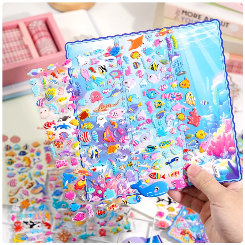 1 Stück zufällige Meerestiere 2-in-1-Cartoon-3D-Aufkleber für Scrapbooking, DIY, Journal, Schreibwaren, Aufkleber, niedliches Dekor, Schulbedarf Image