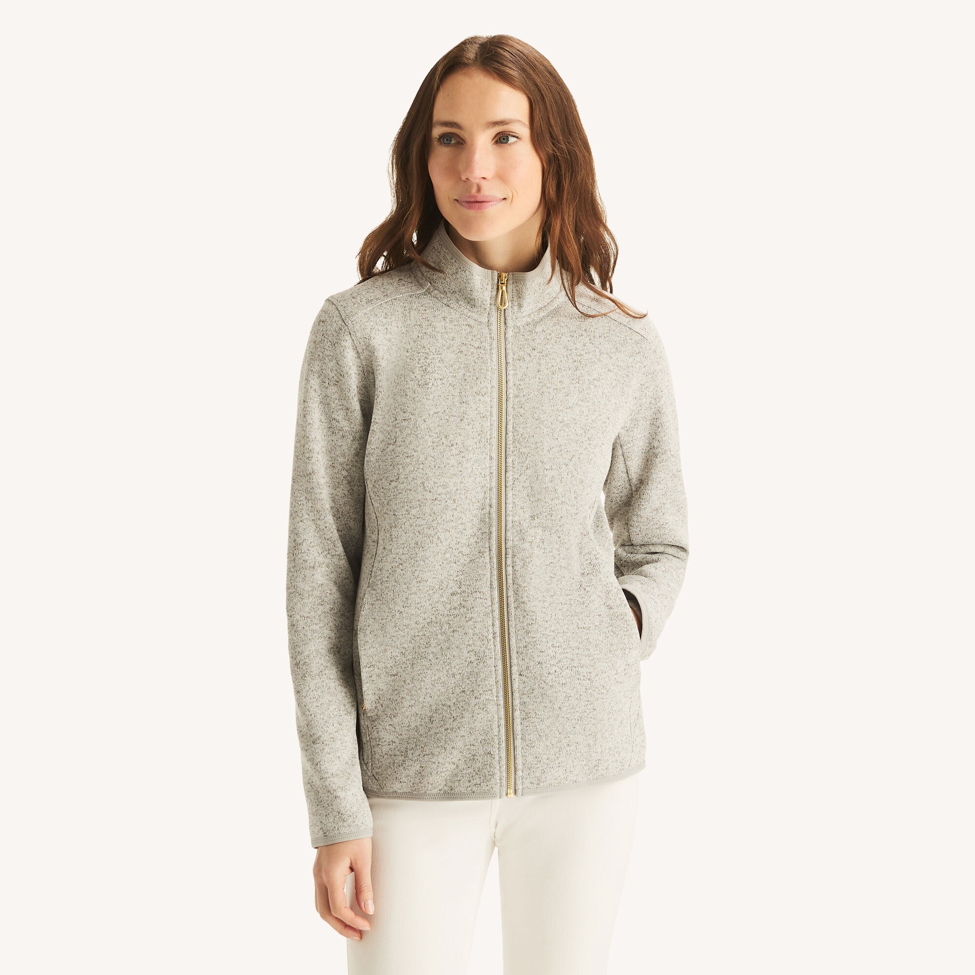Nautica Women's Mock-Neck Fleece Full-Zip Jacket 198 (Light Grey), L