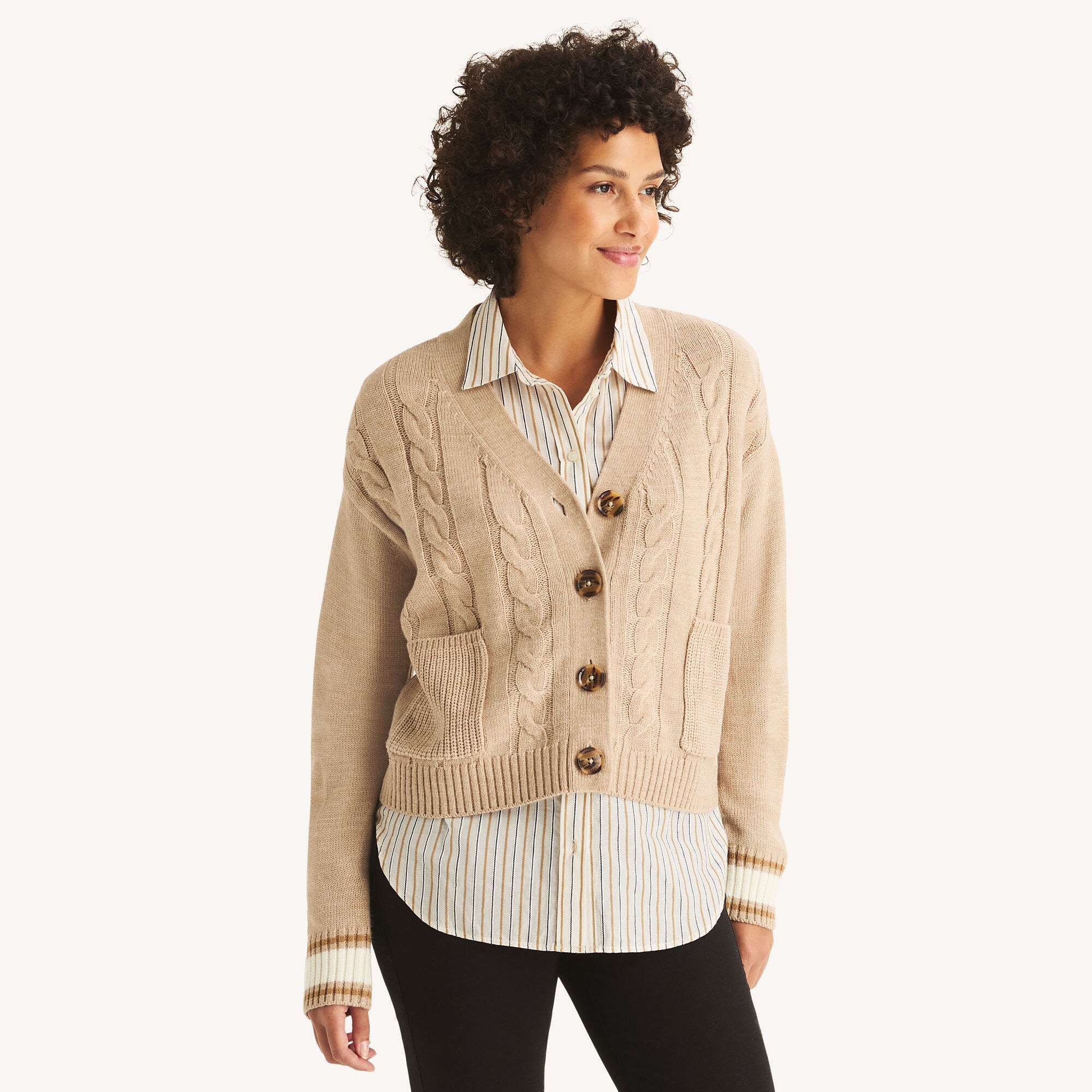 Nautica Women's Cable-Knit Cardigan 242 (SADDLEBACK), XL
