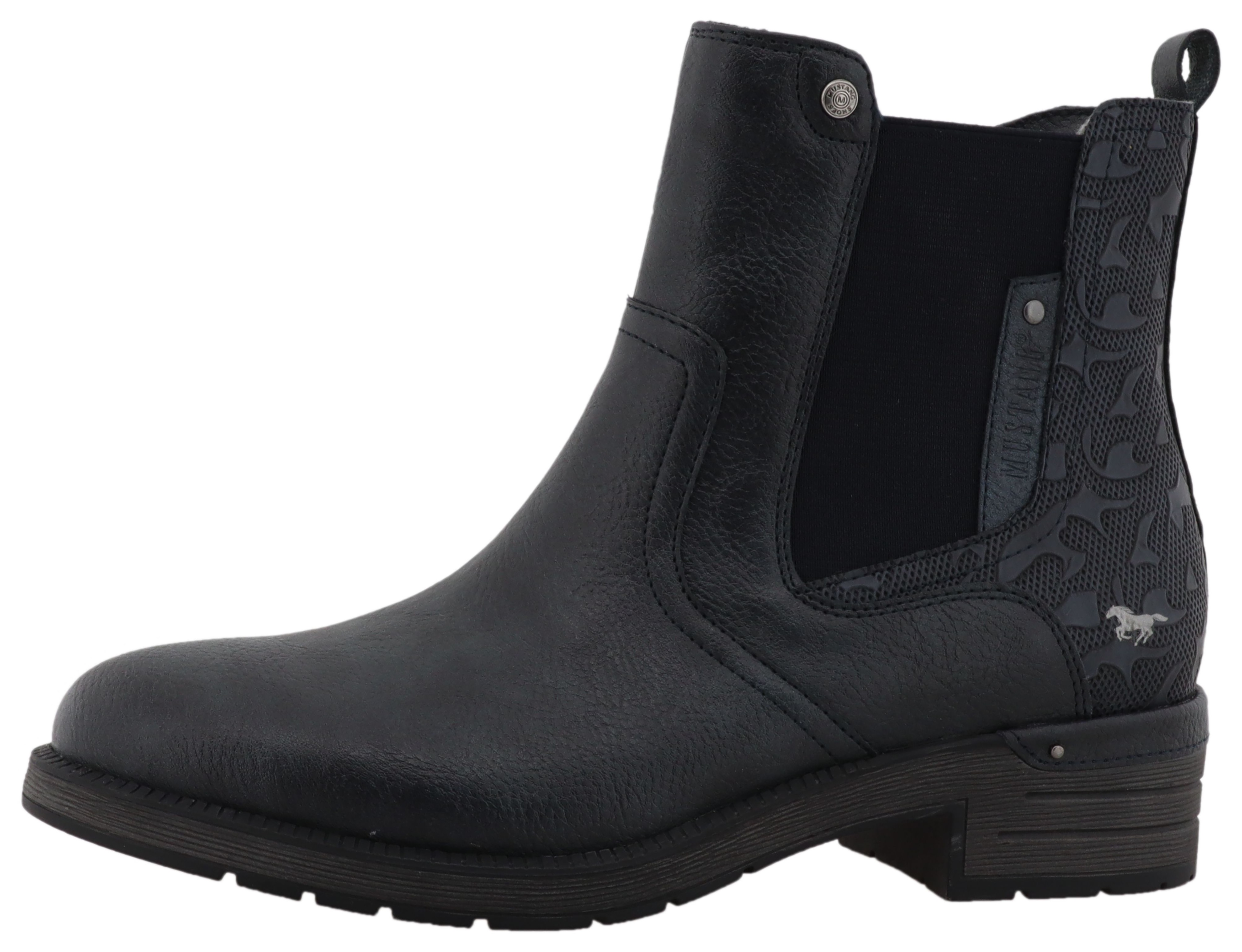 Winterstiefelette MUSTANG SHOES "Gelja", Damen, Gr. 40, blau (nachtblau), Lederimitat, Schuhe Winterstiefelette, Stiefelette, Winterboots mit Anziehlasche