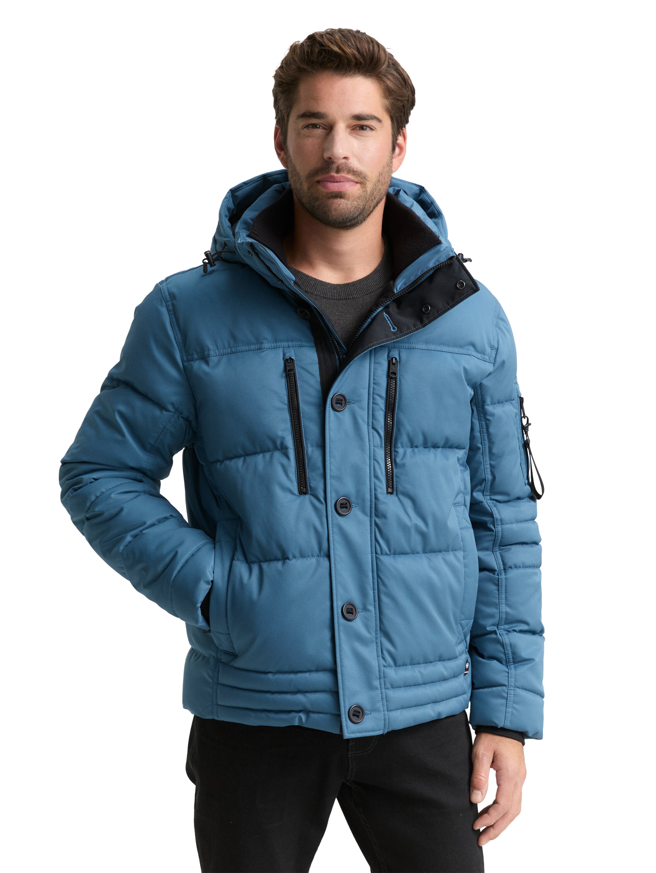 Steppjacke TOM TAILOR, Herren, Gr. L, real teal blau, Obermaterial: 100% Polyester. Futter: 100% Polyester, unifarben, regular fit taillenbedeckt, elastischer Bund, Jacken Steppjacke, mit Kapuze