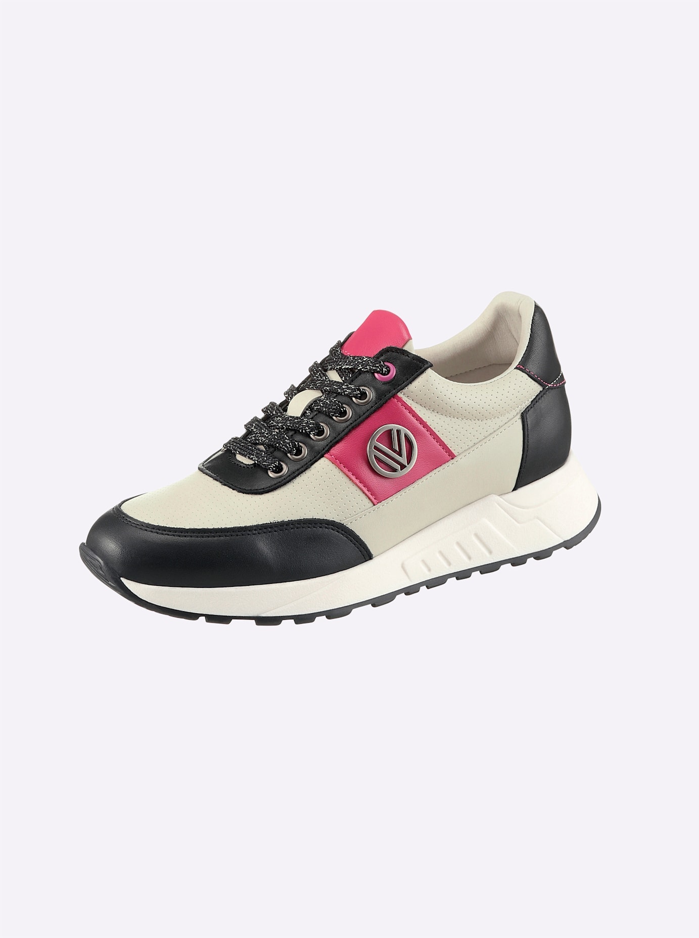 Sneaker HEINE, Damen, Gr. 39, bunt (creme, bunt), Glattleder, Leder, Schuhe