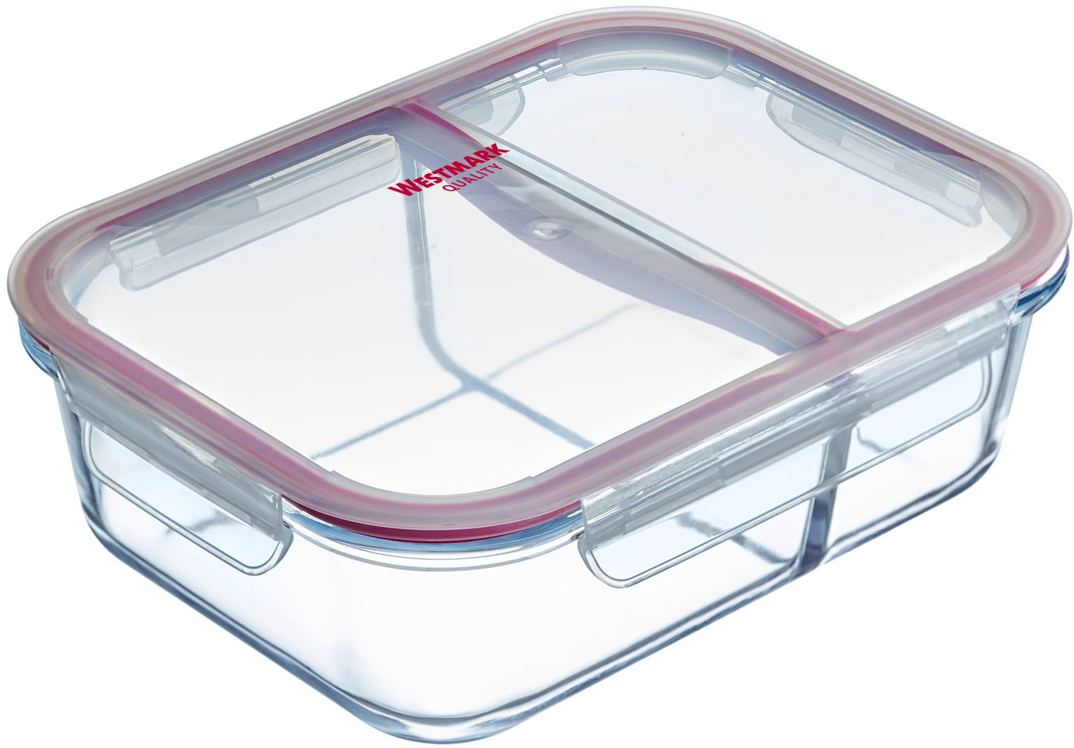 Frischhaltedose WESTMARK "Glas-Frischhaltedose 1380 ml, mit 2 separaten Fächern", transparent, B:17cm H:8cm, Lebensmittelaufbewahrungsbehälter, mikrowellen- und ofenfest, 1380 ml = 850 + 530 ml