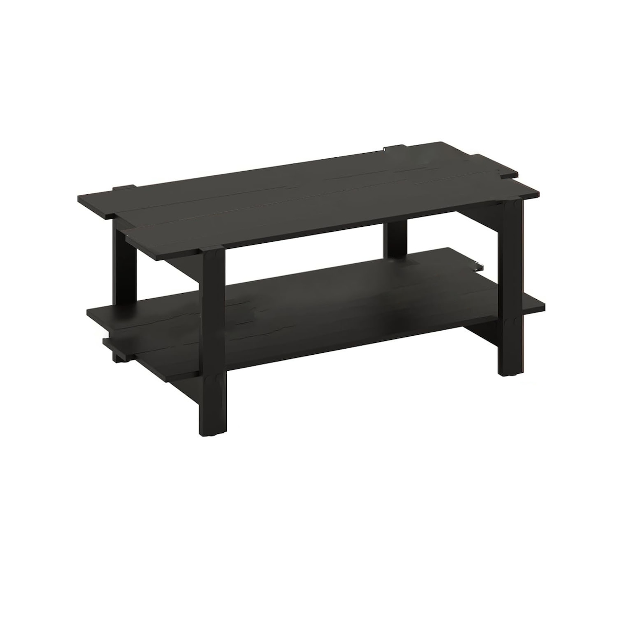 COSTWAY 2-Ebene-Couchtisch, Couchtisch, Schiefenholz mit Regal, Rechteckiger Wohnzimmertisch Image