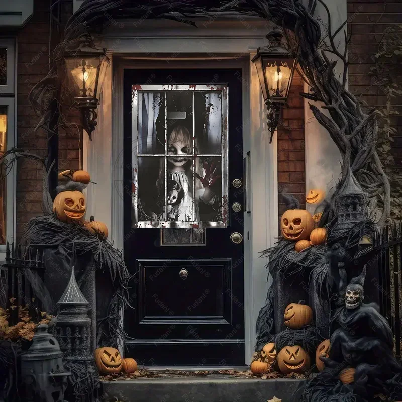 1 Stück gruseliger Halloween-Vorhang, Halloween-Fenster-Silhouette, Dekoration, Blut, Halloween-Fensterabdeckung, Horror-Fenster-Poster