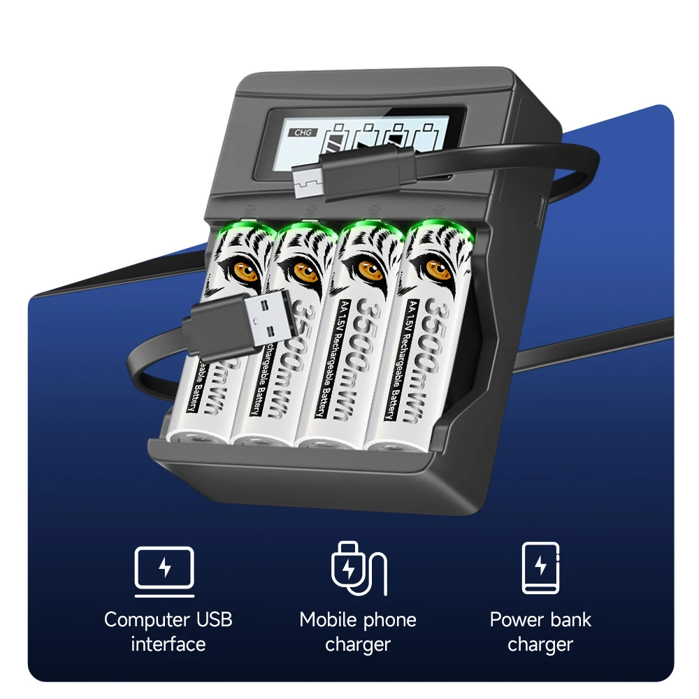 PALO 3500 mWh 1,5 V AA wiederaufladbare Batterie 1300 mWh AAA Li-Ionen-Batterien 2 A 3 A Batterie für Spielzeugmaus Fernbedienung + 1,5 V Ladegerät Image