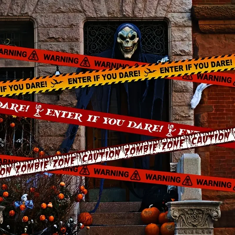 Halloween Gelb Warnung Vorsicht Band Outdoor Sicherheit Barriere Linie Dekorative Requisite für Garten Spukhaus Szene Party Setup Image