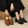 2024 echtes Leder neue Frühling Frauen Schuhe Square Toe Chunky Heel High Heel Pumps Damen Schuhe Heels Schuhe Frau schwarze Schuhe