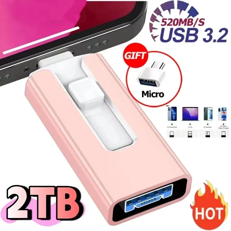 Neues 4-in-1 OTG 512 GB 256 GB für iPhone USB 3.0-Flash-Laufwerk 2 TB 1T Android TYPE-C PenDrive Mobiles Micro-USB-Speicherstick-Laufwerk kostenlos Image