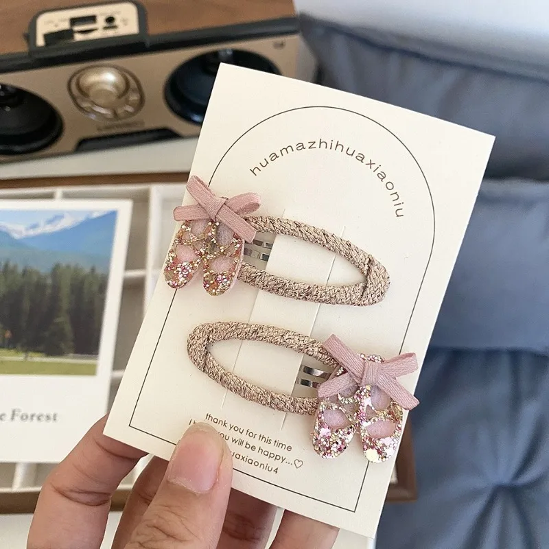2 teile/satz Nette Rosa Tanz Schuhe Pony Clip Haar Zubehör für Baby Mädchen Koreanische Prinzessin Haar Clip Rostschutz BB Clip kind Kopfbedeckungen