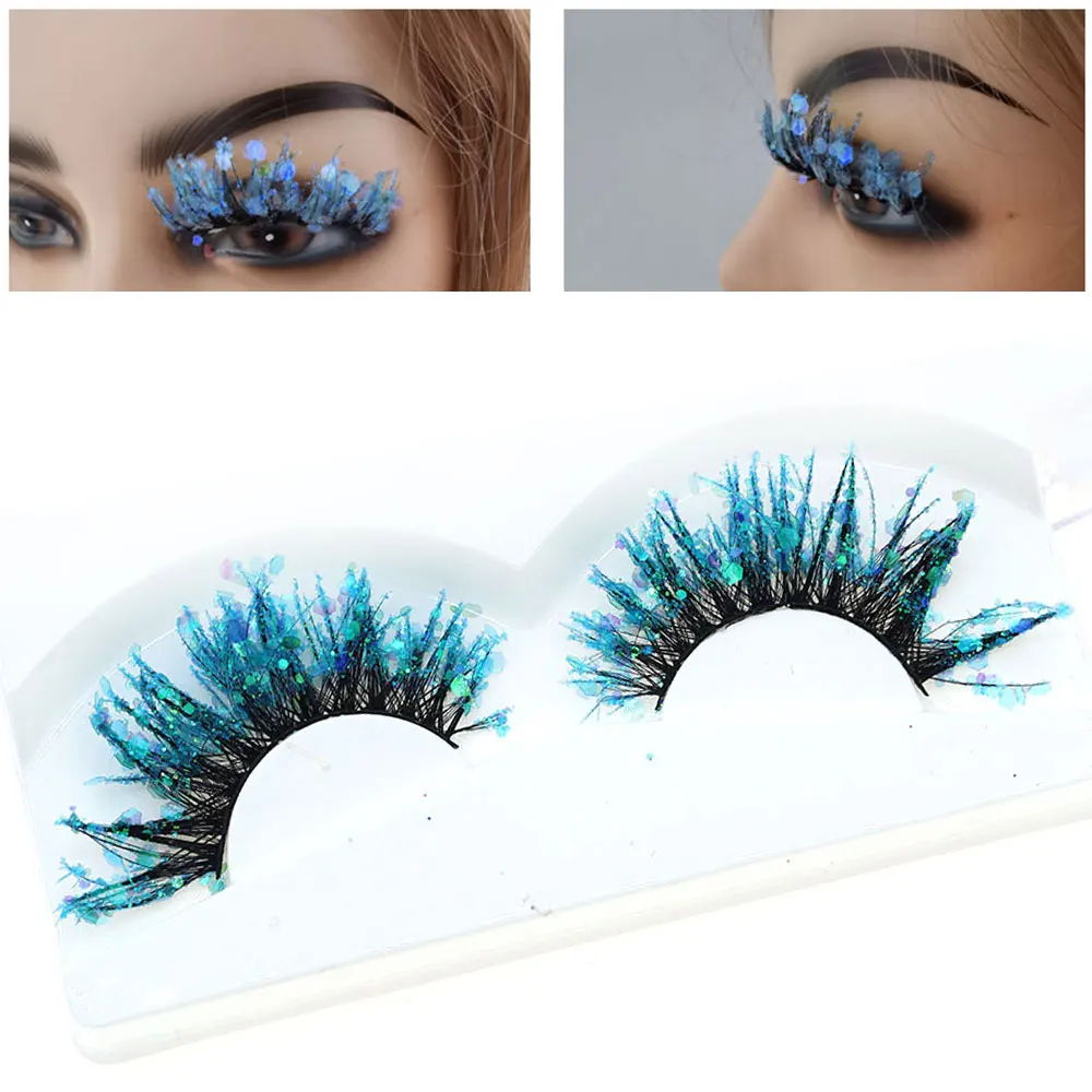 1 Paar Halloween-Stil, verträumte Pailletten, glitzernde falsche Wimpern, ganze Streifen, flauschige DIY-Wimpern, Cosplay, Bühnen- und Augen-Make-up Image