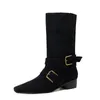 2025 neue Herbst Winter Frauen Boot Mode Plissee Stiefel für Frauen Chunky Ferse Mid-kalb Stiefel Damen Schuhe westlichen Stiefel Retro