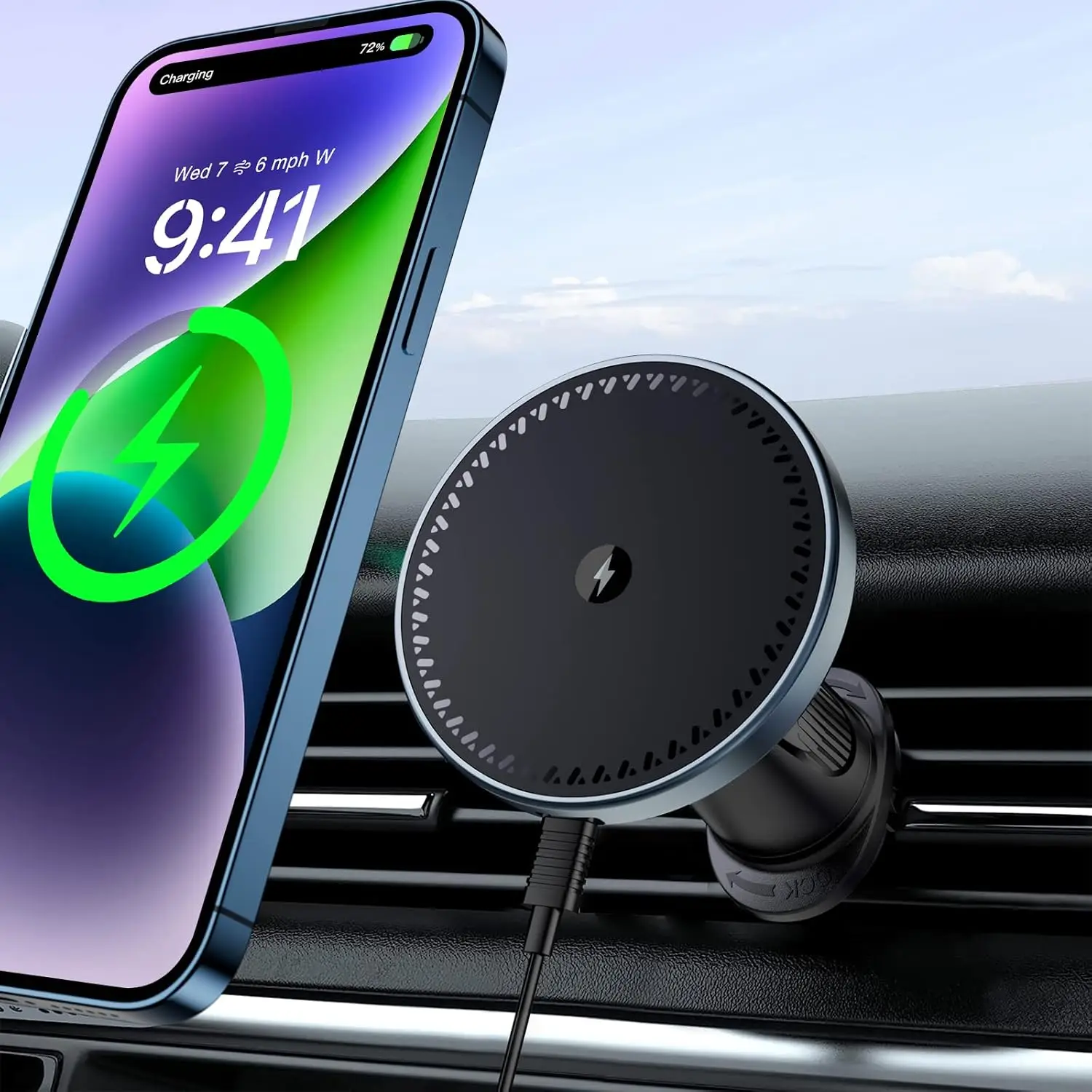 UYUXIO 15 W starkes magnetisches kabelloses Autoladegerät, Lüftungsschlitze, Autohalterung, Handyhalterung, schnelles Aufladen für iPhone 15 16 14 13 12 Pro Max Image