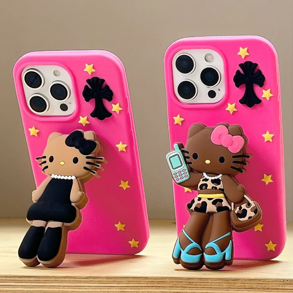 Leder lange Beine Hello Kitty Handyhülle Halterung geeignet für iPhone 17 16 15 14 Pro Anti-Fall Silikon Schutzhülle ﻿ Image