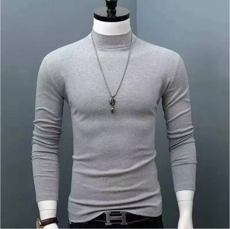 2025, Herbst/Winter, neue warme Kleidung für Herren mit hohem Kragen, bequeme und warme Langarm-T-Shirts für Herbst/Winter Image