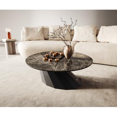 DELIFE Couchtisch Edge Rund 90x90 cm Keramik Laminam® Emperador Extra Lucidato Dunkelbraun Parabi Metall Schwarz, Couchtische Image