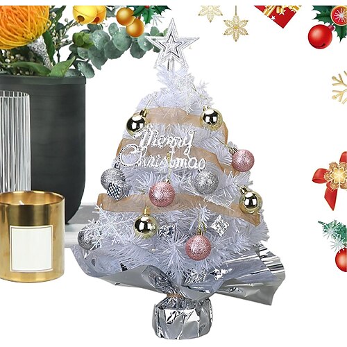 albero di Natale da tavolo con luci 45 cm, albero di Natale artificiale rosa/verde, piccolo albero di Natale, con palline di Natale, decorazioni per interni fai da te, regali di Natale