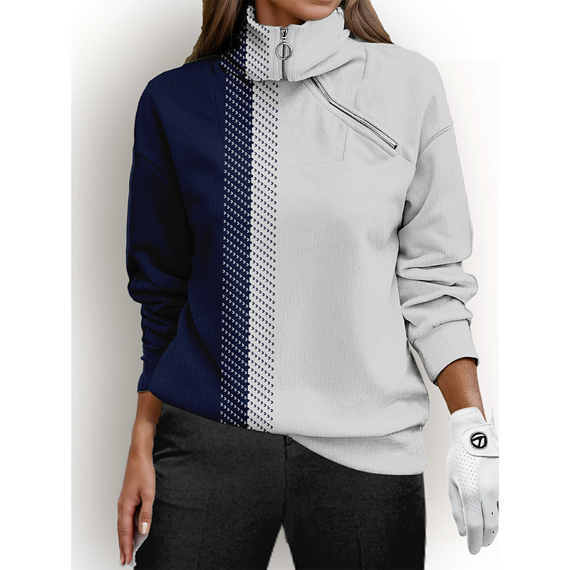 Women's Golf Pullover Sweatshirt Blue Long Sleeve Top Ladies Golf Attire Clothes Outfits Wear Apparel
