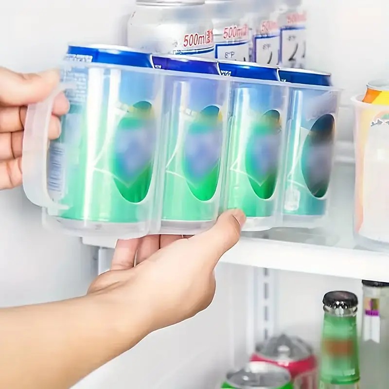 4-Compartment Transparent Plastic Can Storage Box, Portable Soda Can Organizer for Kitchen Counter, Cabinet, and Refrigerator, Kitchen Storage Container and Accessory