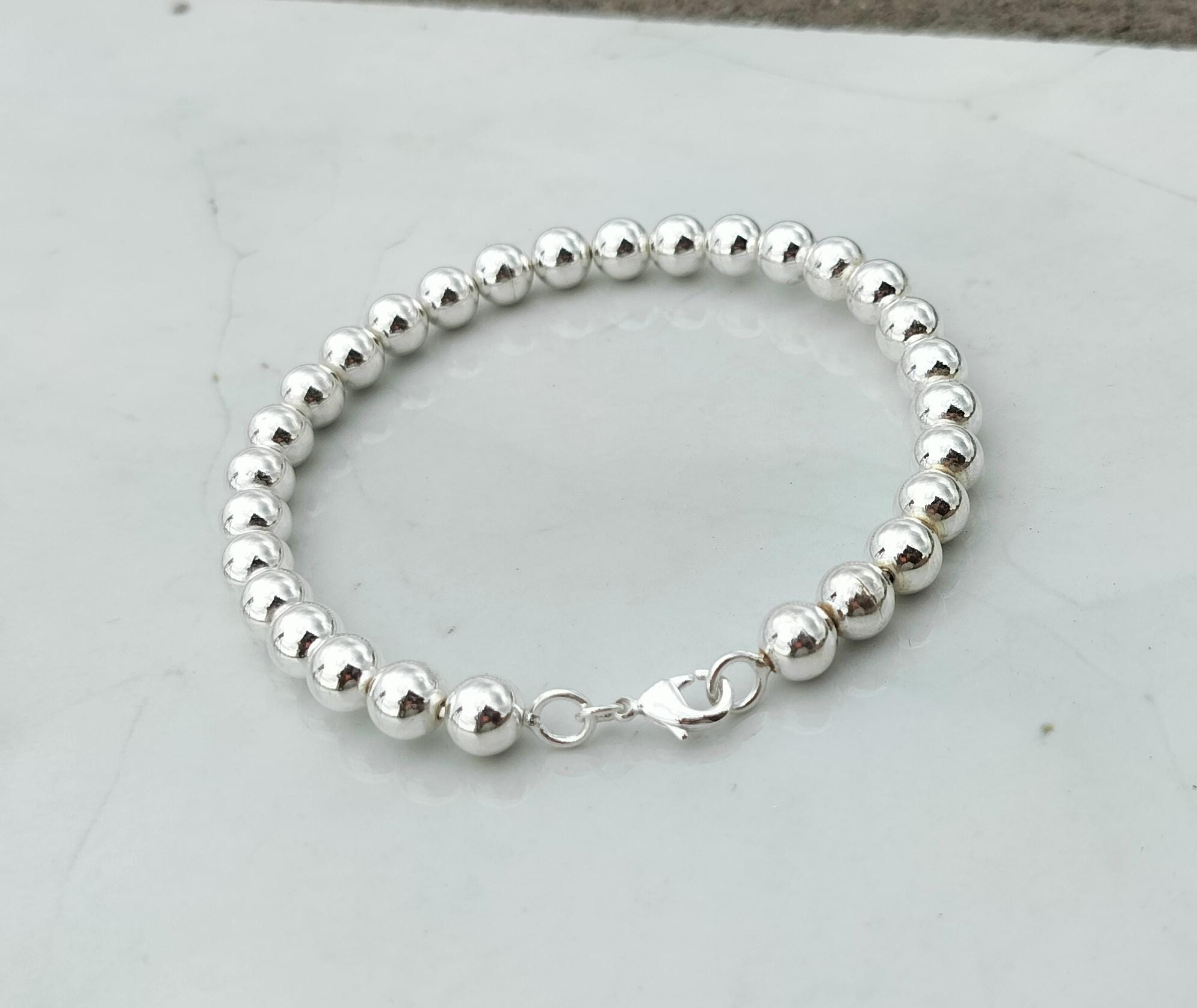 Set di bracciale girevole in argento Sterling 925 massiccio con perline da 8 mm, bracciale con perline da 8 mm in argento, bracciale con palline spess