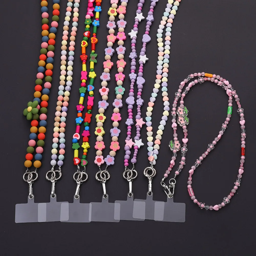 Portable Fashion Bead Phone Lanyard Anti-lost Rope Crossbody Cellphone Strap Neck Hanging Cord With Slot Card Phone Accessories
