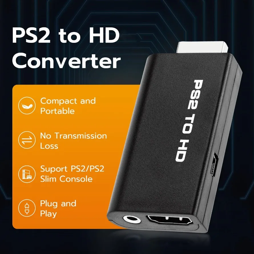 PS2 to HDMI-Compatible Converter With 3.5mm Audio Output PlayStation 2 to HDMI-Compatible Adapter Compatible with All PS2 Models