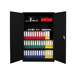 PROREGAL Flügeltürenschrank ELEPHANT Metall Aktenschrank abschließbar 180x120x40cm Stahl 4 Ebenen Stahlschrank Schwarz Werkstattschrank Image