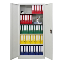 PROREGAL Flügeltürenschrank ELEPHANT Metall Aktenschrank komplett montiert abschließbar 180x80x40cm Stahl 4 Ebenen Stahlschrank Lichtgrau Image