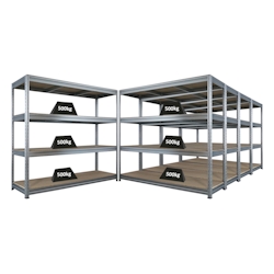 Proregal Mega Deal | 5x Schwerlastregal DINO | HxBxT 180x200x60cm | 4 Spanplatten-Ebenen 16mm | Fachlast 500kg | Verzinkt Image