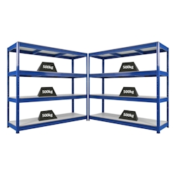 Proregal Mega Deal | 2x Schwerlastregal DINO | HxBxT 180x200x60cm | 4 Melamin-Ebenen 16mm | Fachlast 500kg | Blau Image