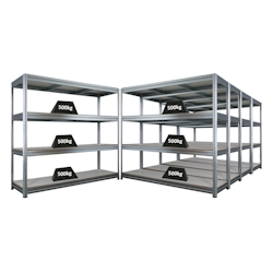 Proregal Mega Deal | 5x Schwerlastregal DINO | HxBxT 180x200x60cm | 4 Melamin-Ebenen 16mm | Fachlast 500kg | Verzinkt Image