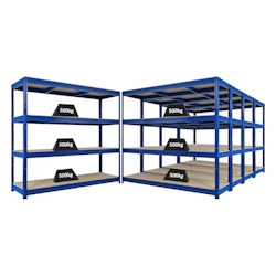 Proregal Mega Deal | 5x Schwerlastregal DINO | HxBxT 180x200x60cm | 4 Spanplatten-Ebenen 16mm | Fachlast 500kg | Blau Image