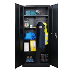 PROREGAL Flügeltürenschrank ELEPHANT Metall Aktenschrank komplett montiert abschließbar 180x80x40cm Kleiderstange Schwarz Garderobenschrank Image