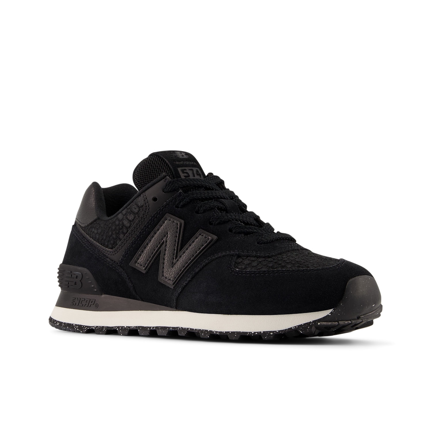 Sneaker NEW BALANCE "WL574", Damen, Gr. 37,5, schwarz, metall, Leder, Schuhe Sneaker