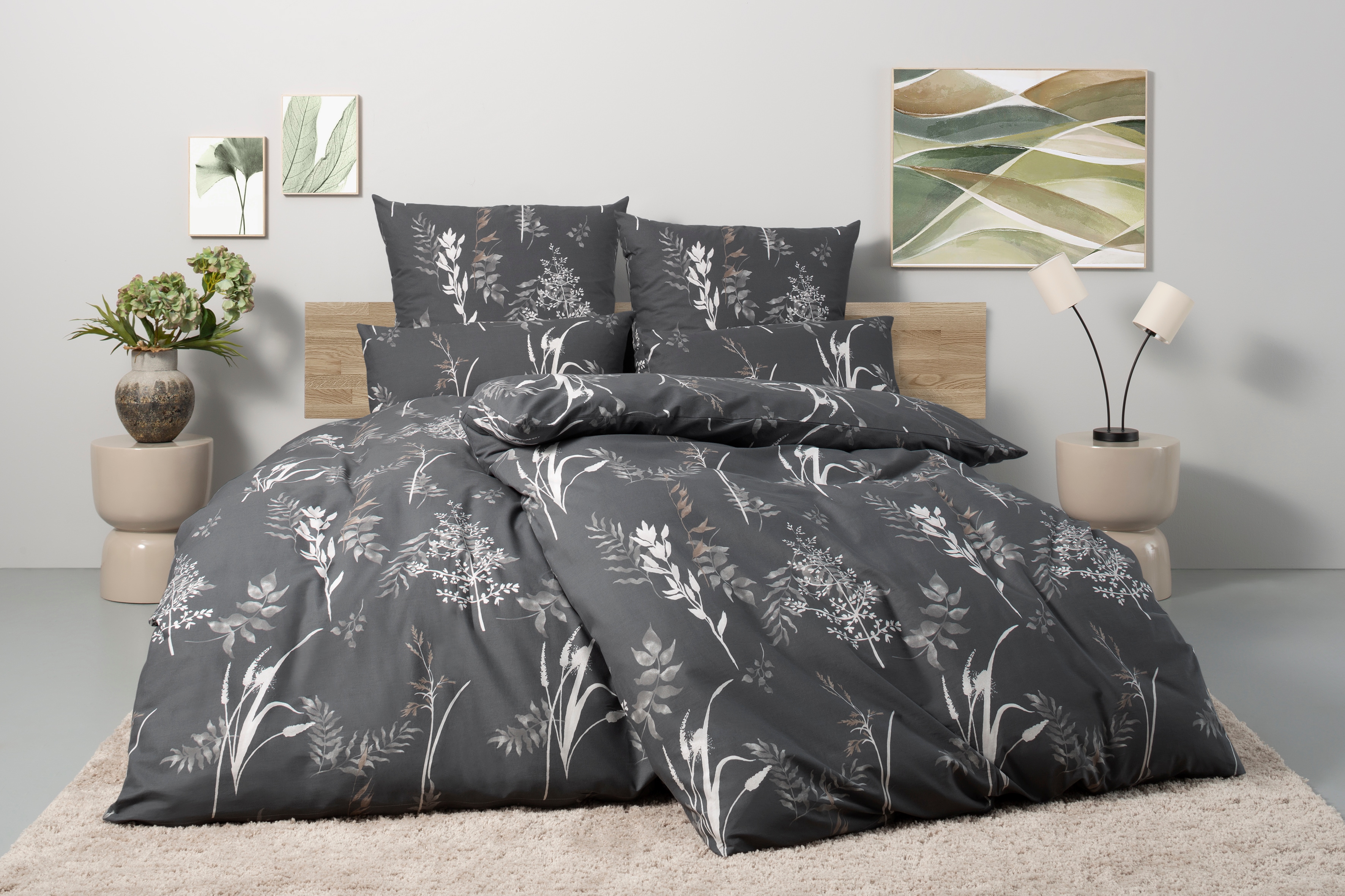 Bettwäsche BIERBAUM "Hellena", grafit, B/L: 135cm x 200cm, 1 Stk., 1 Stk., Renforcé, B/L: 40cm x 80cm, 2 Stk., Renforcé, Obermaterial: 100% Baumwolle, Bettwäsche, in Gr. 135x200 oder 155x220 cm, 100% Baumwolle, Kreise Image