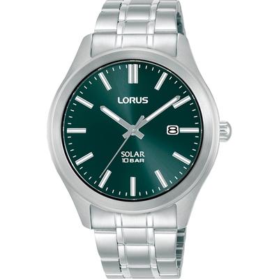 Solaruhr LORUS, silberfarben, grün, Armbanduhren, Herren, Armbanduhr, Herrenuhr, Edelstahlarmband, analog, Tag Image