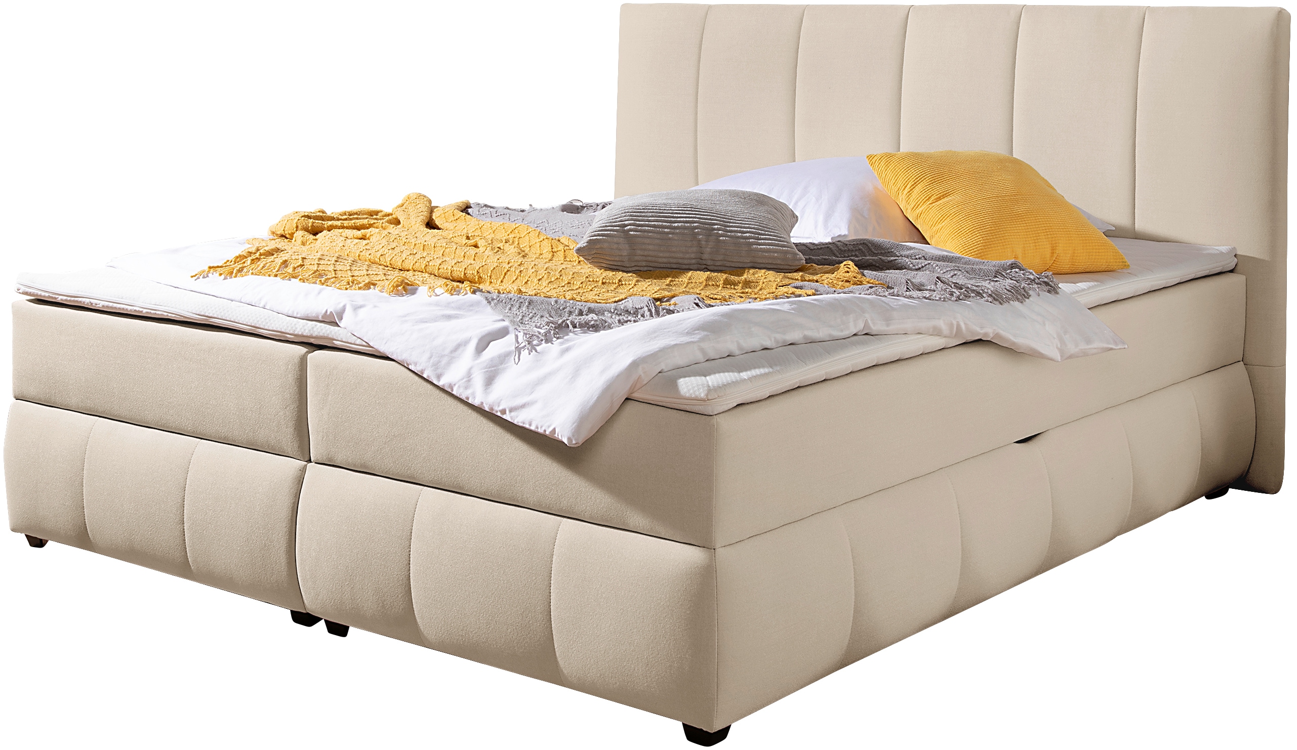 Boxbett INOSIGN "Hartley inkl. Bettkasten und Topper, auch in Überlänge erhältlich", beige, B:212cm L:230cm, Komplettbetten, Inkl. Bettkasten & Topper, wählbar in H2, H3 o. H4, Topseller Image