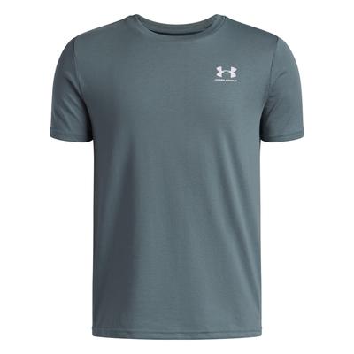 T-Shirt UNDER ARMOUR "UA B SPORTSTYLE LC SS", Kinder, Gr. XS, jasper blau,, weiß, Obermaterial: 60% Baumwolle, 40% Polyester, sportlich, Rundhals, Kurzarm, Shirts, Für Kinder Image