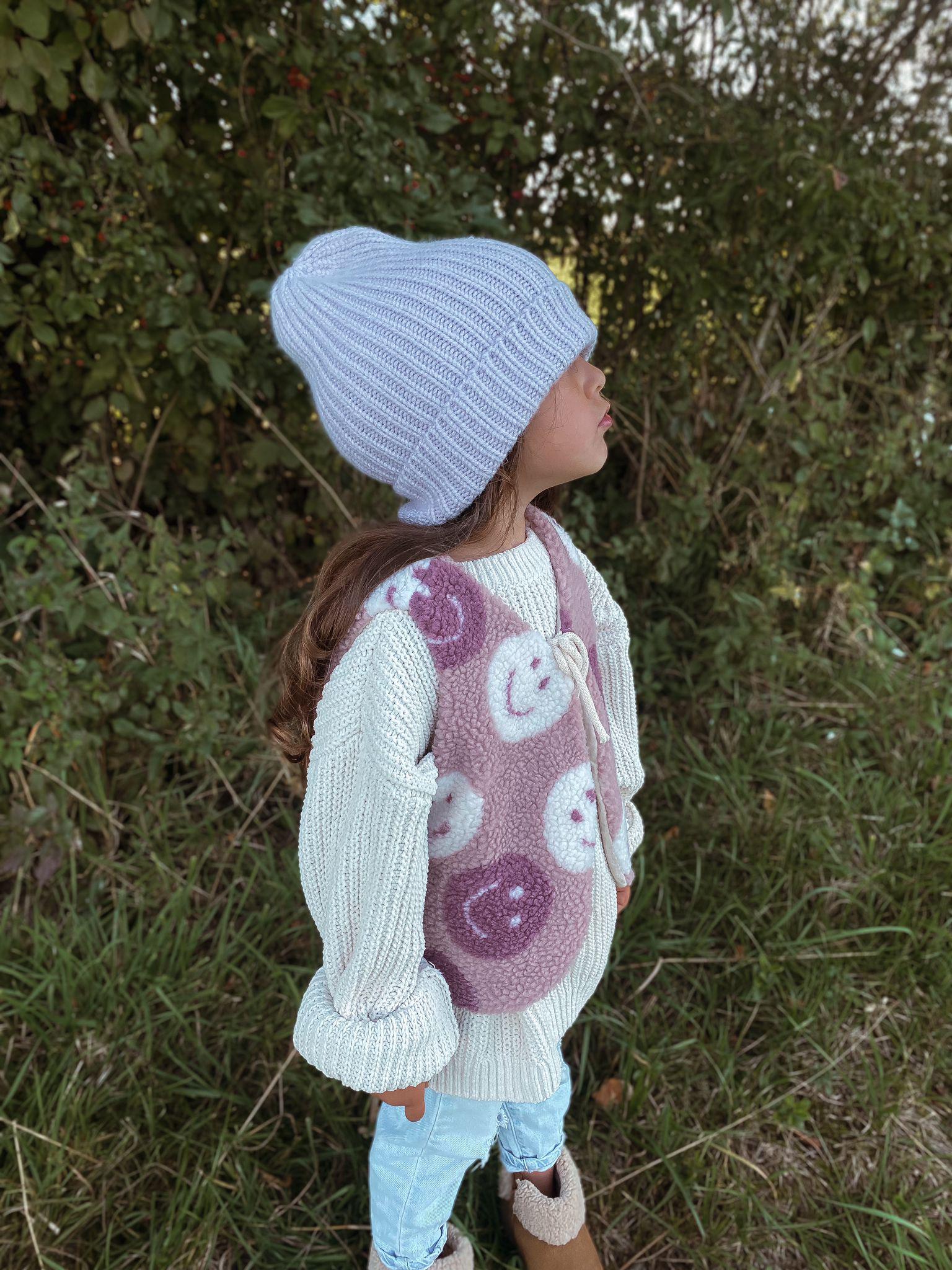 Kinder Weste Teddy Boucle | Kuschelweste Teddy mit Smilie lila | Mädchen Weste Herbst Stylische Herbstweste mit Größenauswahl Gr 74-146