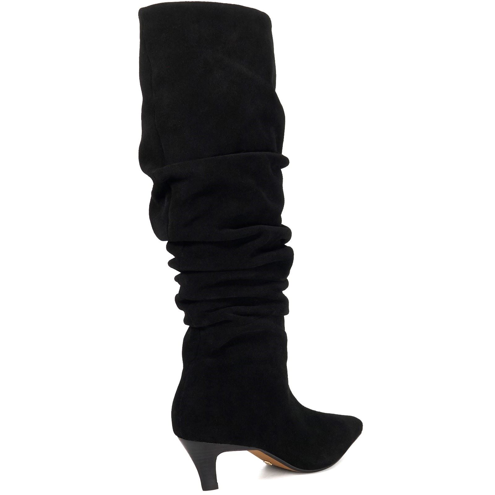 Dune Saunders Leder Damen Schwarze Stiefeletten mit Absatz bis zum Knie